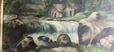 Rustic Camp Oil, Painting On Canvas Of Waterfall And Cabin Antique - thumbnail 5 of 7