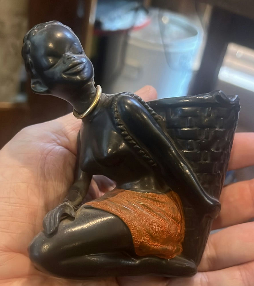 African-American Female Basket Carrier 1950S Paste Painted Ashtray - image 1 of 5