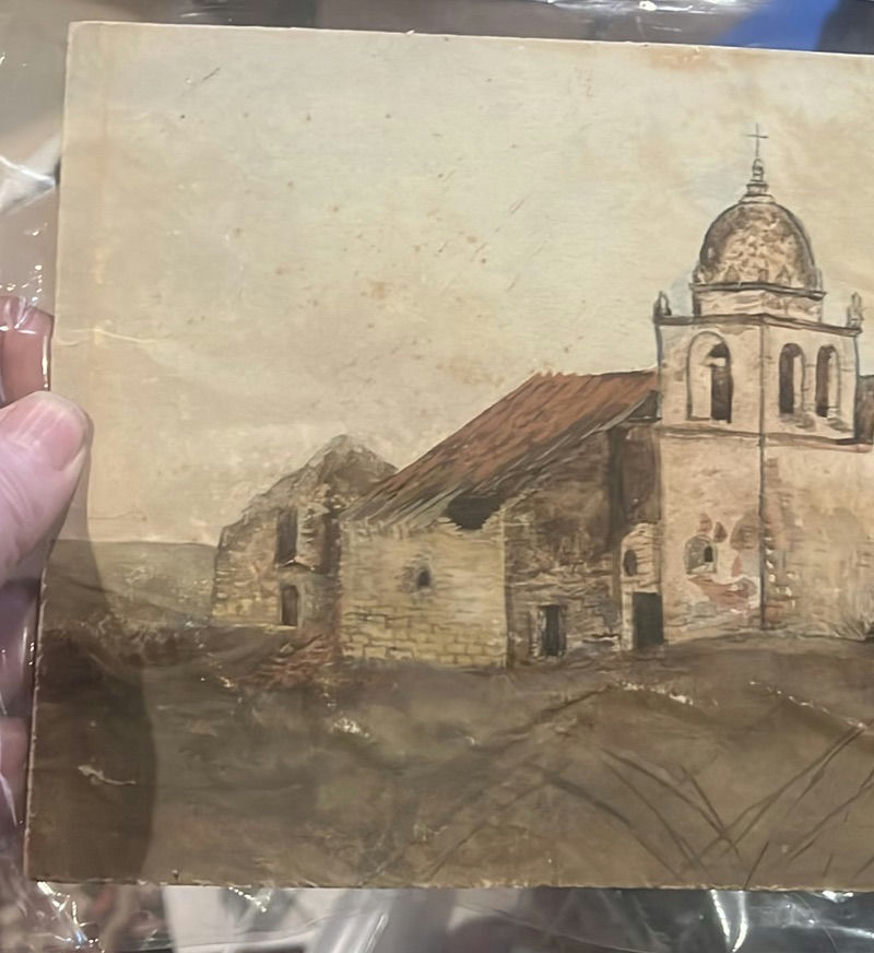 Primitive Watercolor Of Spanish Mission - image 4 of 5