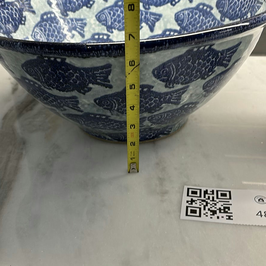 Blue Fish Pattern Ceramic Bowl and White Ceramic Pot - image 2 of 9