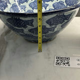 Blue Fish Pattern Ceramic Bowl and White Ceramic Pot - thumbnail 2 of 9
