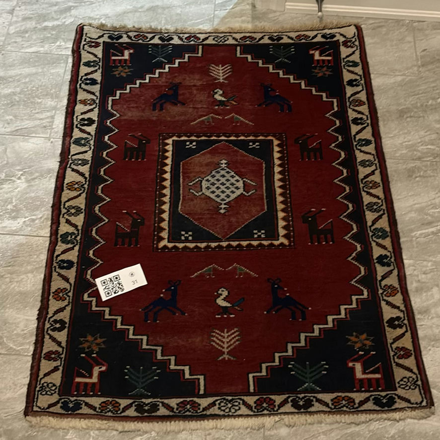 Iranian Area Rug with Geometric and Animal Motifs - image 1 of 11