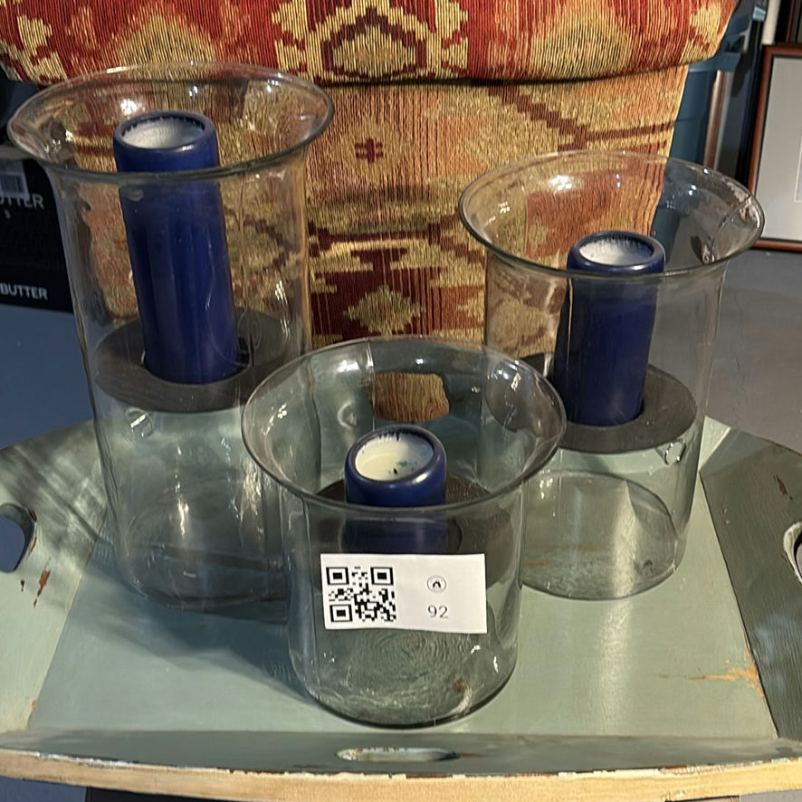 Glass Hurricane Candle Holders and Wooden Tray - image 2 of 15