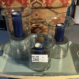 Glass Hurricane Candle Holders and Wooden Tray - thumbnail 2 of 15