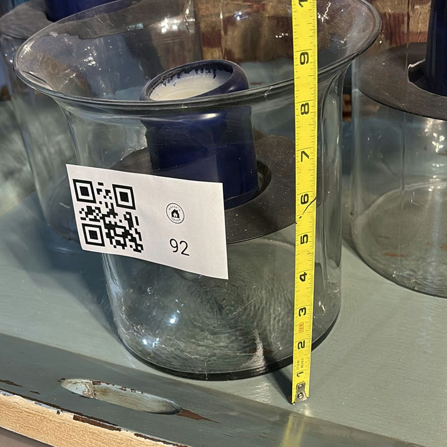 Glass Hurricane Candle Holders and Wooden Tray - image 5 of 15