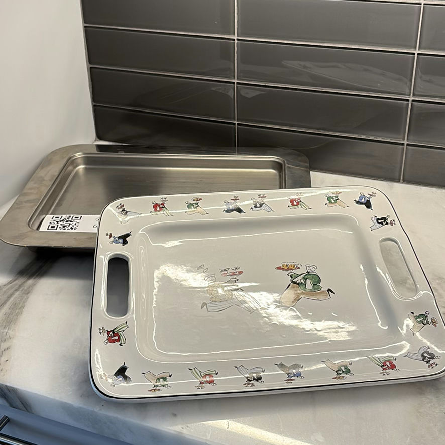 Ceramic Serving Tray and Stainless Steel Warming/Cooling Tray - image 1 of 11