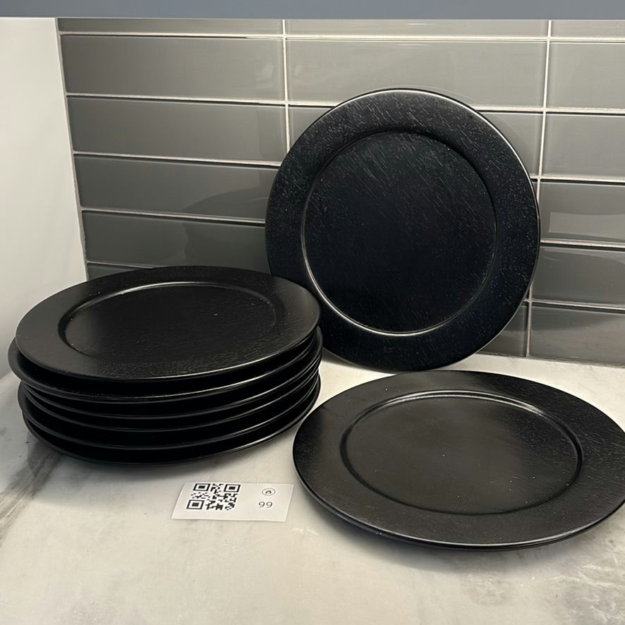 Set of 8 Black Round Wooden Chargers - image 1 of 8