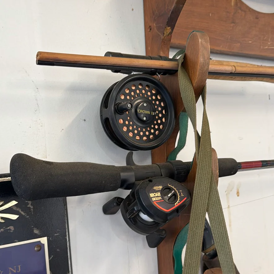 Wooden Fishing Rod Rack with Rods, Reels, and Fishing Accessories - image 4 of 9