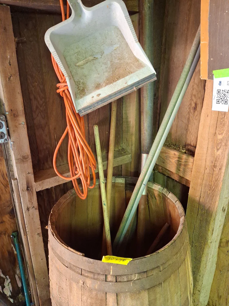 Wooden Barrel Planter and Yard Tools - image 4 of 5