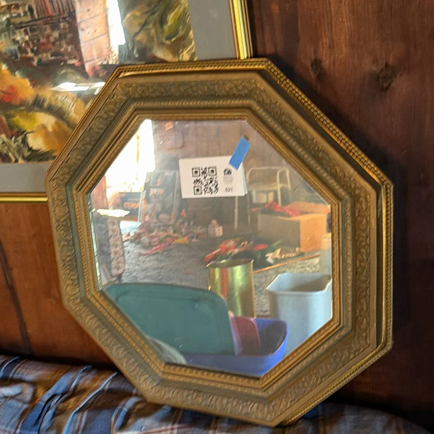Original Barn Landscape Painting and Octagonal Wall Mirror - image 8 of 9