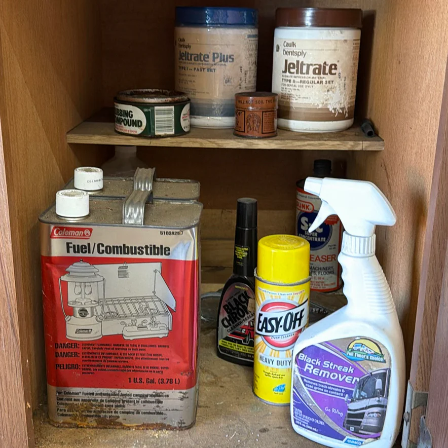 Rolling Shop Stool, Cleaning Rags, and Assorted Chemical Containers - image 2 of 4