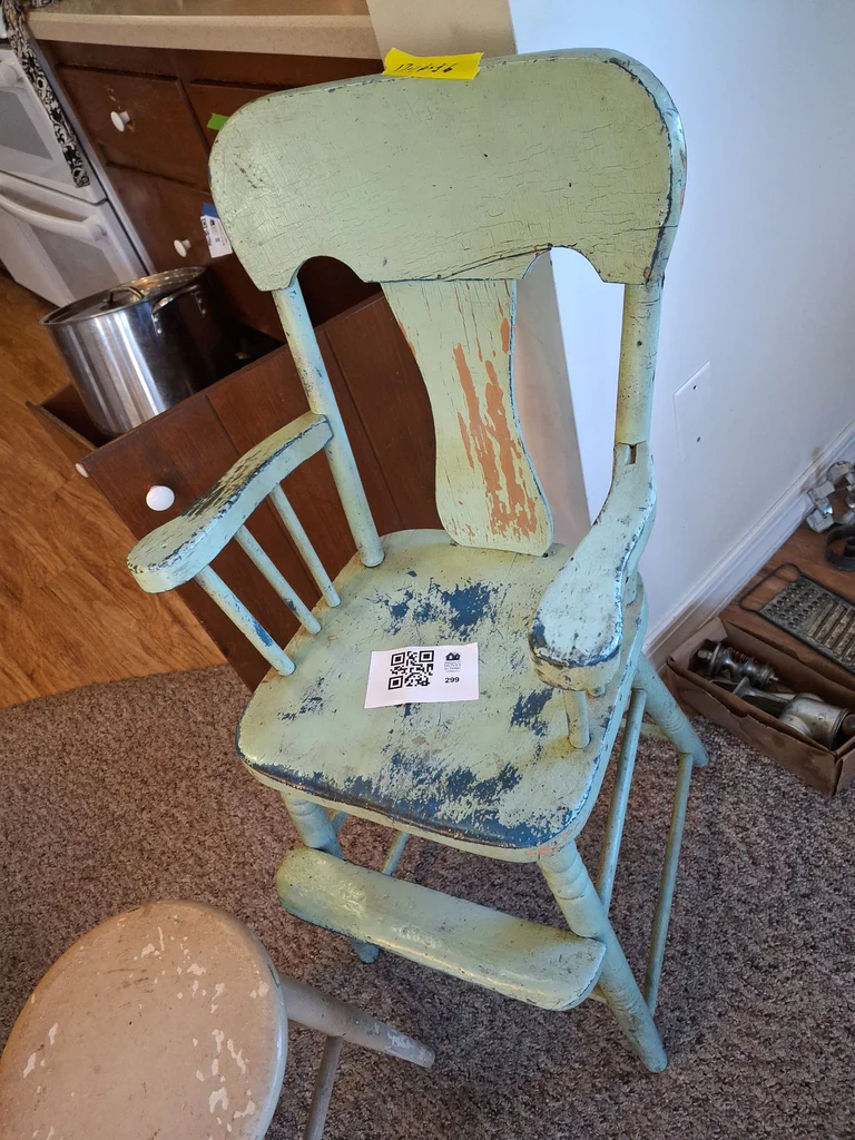 Painted Wooden Child's Chair and Stool - image 4 of 9