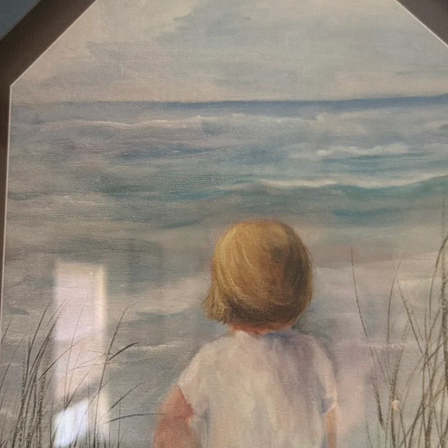 Framed Seaside Child Painting - image 4 of 5