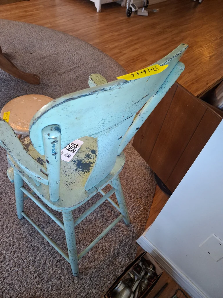 Painted Wooden Child's Chair and Stool - image 7 of 9