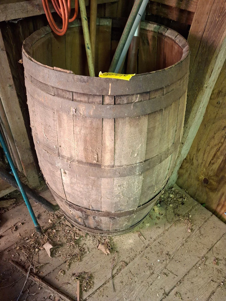 Wooden Barrel Planter and Yard Tools - image 5 of 5