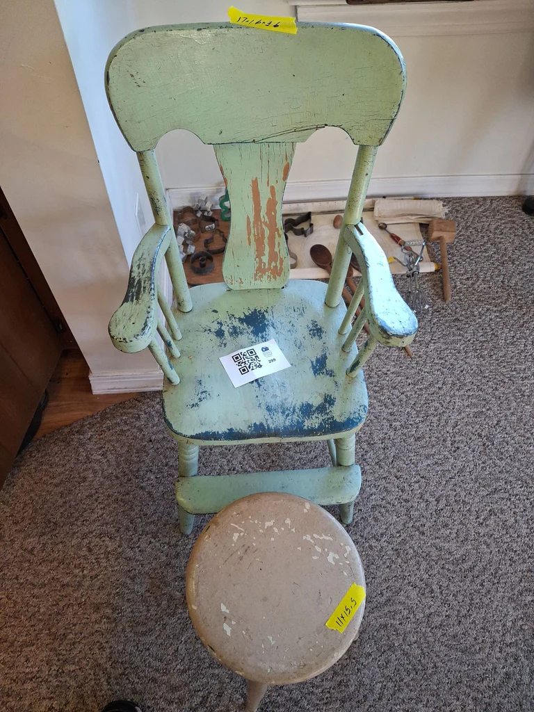 Painted Wooden Child's Chair and Stool - image 8 of 9