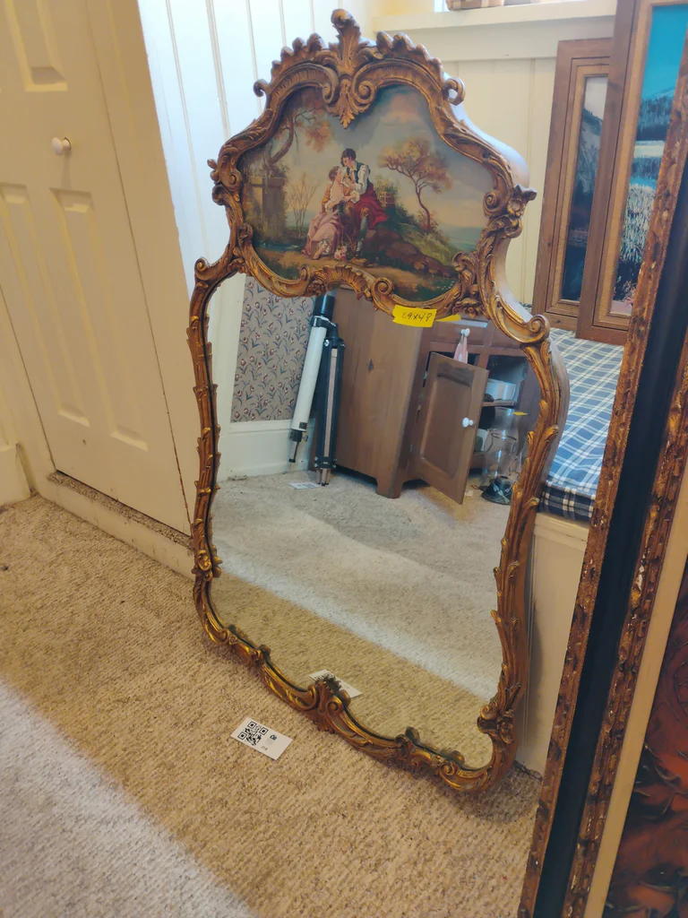 Vintage Ornate Mirror with Painted Romantic Scene - image 1 of 4