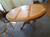 Oval Wooden Dining Table with Tile Inlay Top - thumbnail 1 of 7