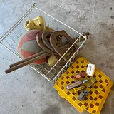 Assorted Toys, Horseshoes, Basketball, and Metal Basket - thumbnail 1 of 5