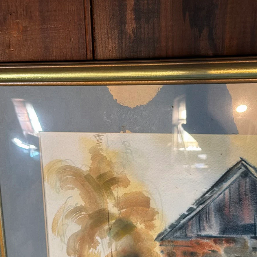 Original Barn Landscape Painting and Octagonal Wall Mirror - image 4 of 9