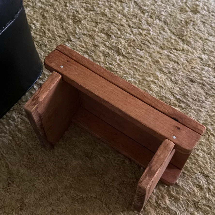 Wooden Side Table, Black Ottoman, and Small Wooden Stool - image 9 of 9