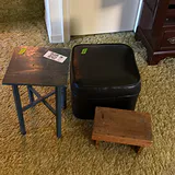 Wooden Side Table, Black Ottoman, and Small Wooden Stool - thumbnail 1 of 9