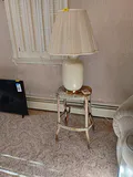 White Ceramic Table Lamp with Stool - thumbnail 1 of 6