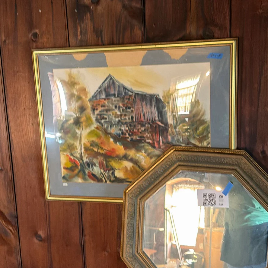 Original Barn Landscape Painting and Octagonal Wall Mirror - image 2 of 9