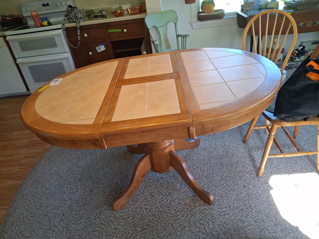 Oval Wooden Dining Table with Tile Inlay Top - image 3 of 7