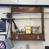 Wooden Fishing Rod Rack with Rods, Reels, and Fishing Accessories - thumbnail 1 of 9