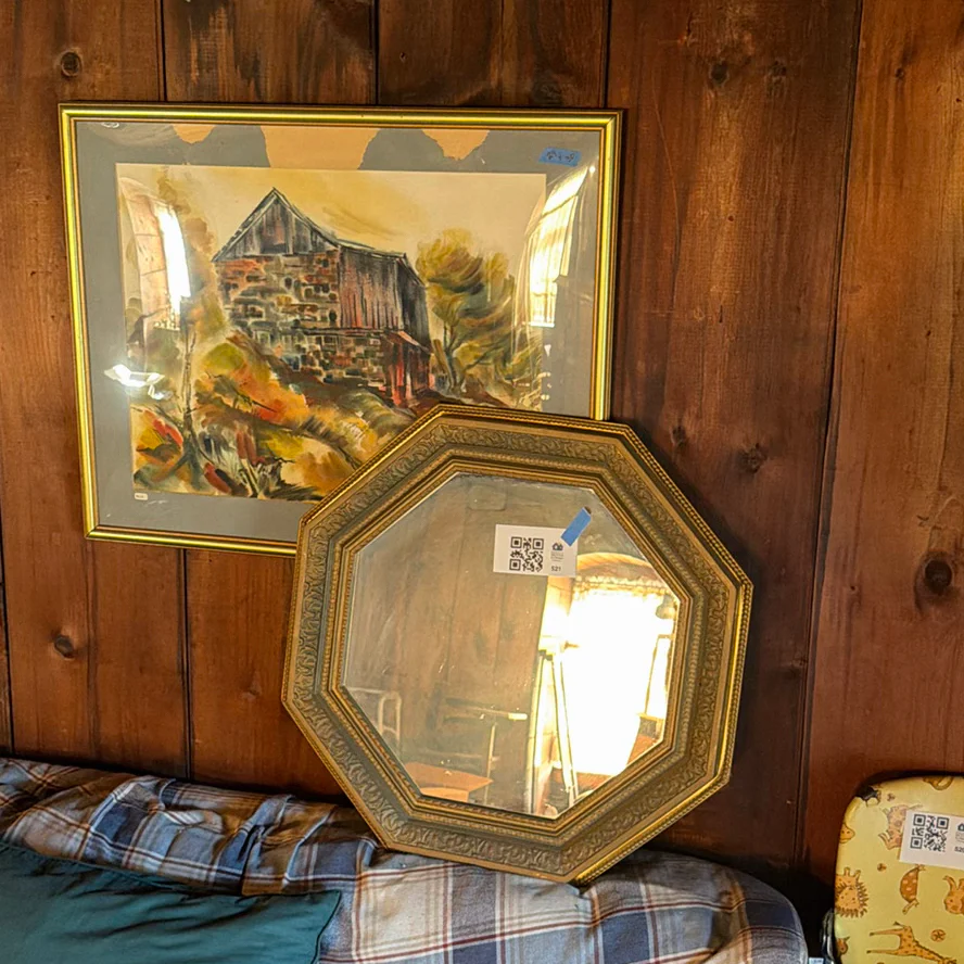 Original Barn Landscape Painting and Octagonal Wall Mirror - image 1 of 9