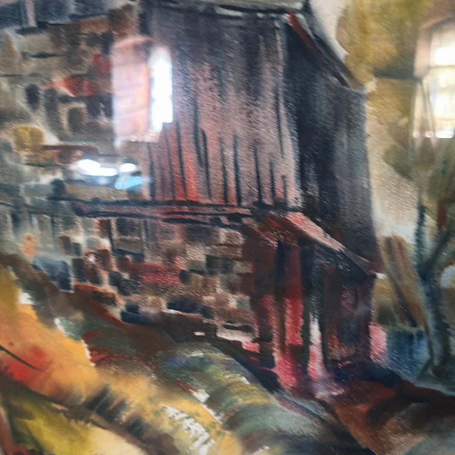 Original Barn Landscape Painting and Octagonal Wall Mirror - image 6 of 9
