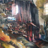 Original Barn Landscape Painting and Octagonal Wall Mirror - thumbnail 6 of 9