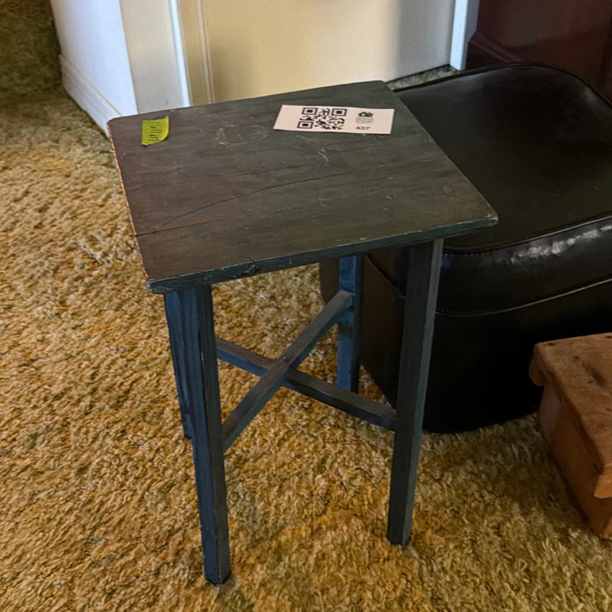 Wooden Side Table, Black Ottoman, and Small Wooden Stool - image 2 of 9