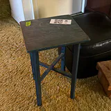 Wooden Side Table, Black Ottoman, and Small Wooden Stool - thumbnail 2 of 9