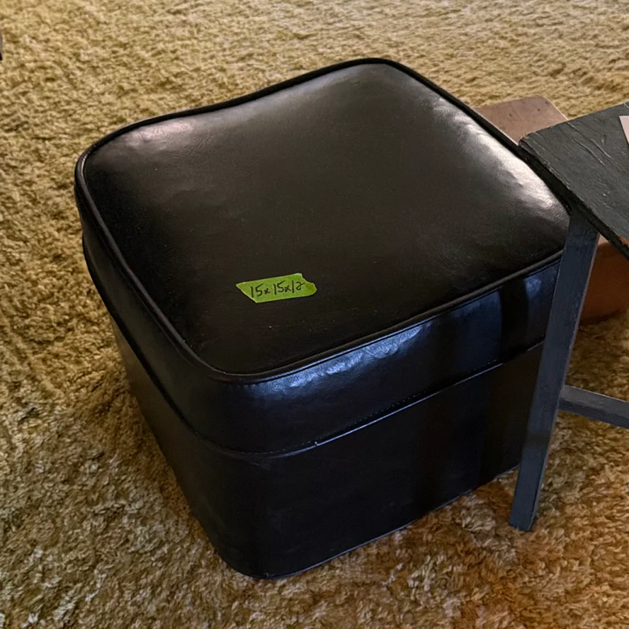 Wooden Side Table, Black Ottoman, and Small Wooden Stool - image 5 of 9