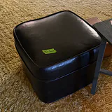 Wooden Side Table, Black Ottoman, and Small Wooden Stool - thumbnail 5 of 9