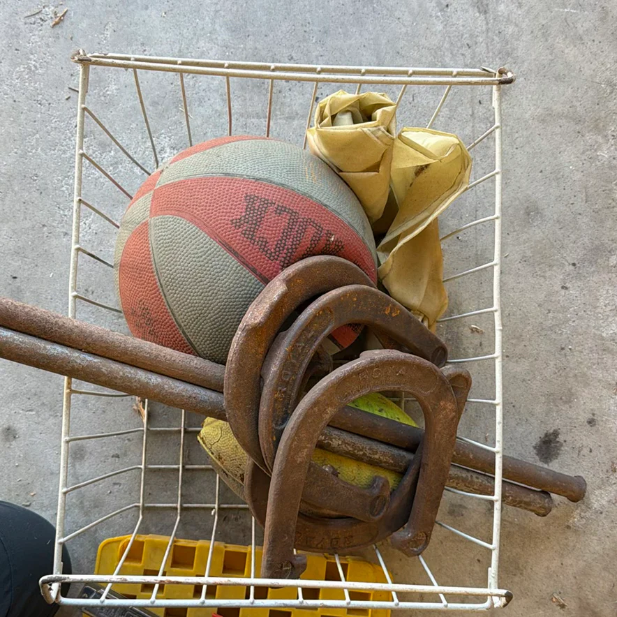 Assorted Toys, Horseshoes, Basketball, and Metal Basket - image 4 of 5
