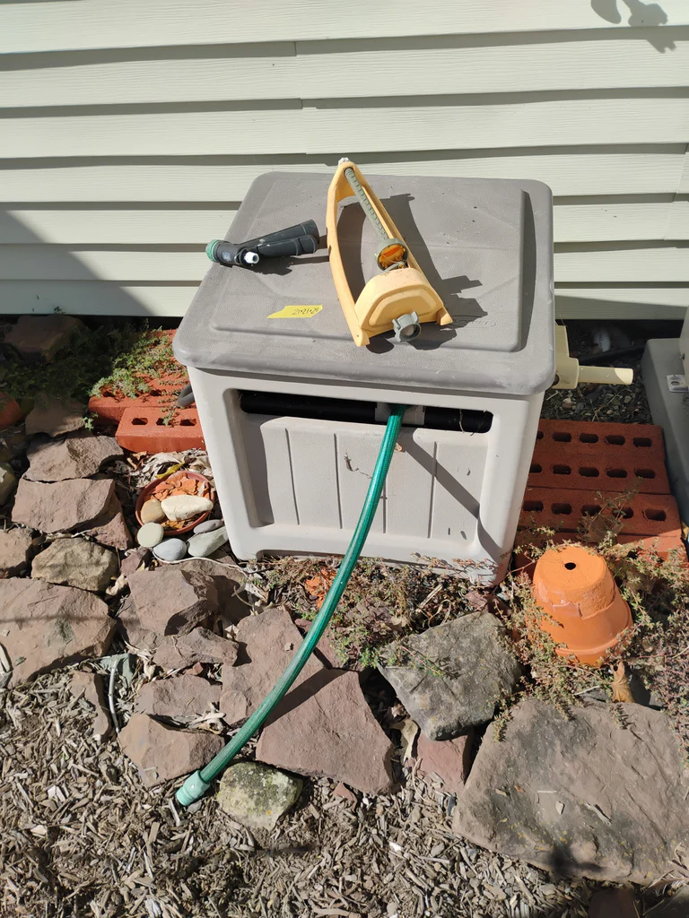 Garden Hose Reel Box with Hose and Sprinkler Attachments - image 1 of 7