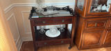 Wooden Bar Cart or Serving Table with Glass Top - thumbnail 1 of 6