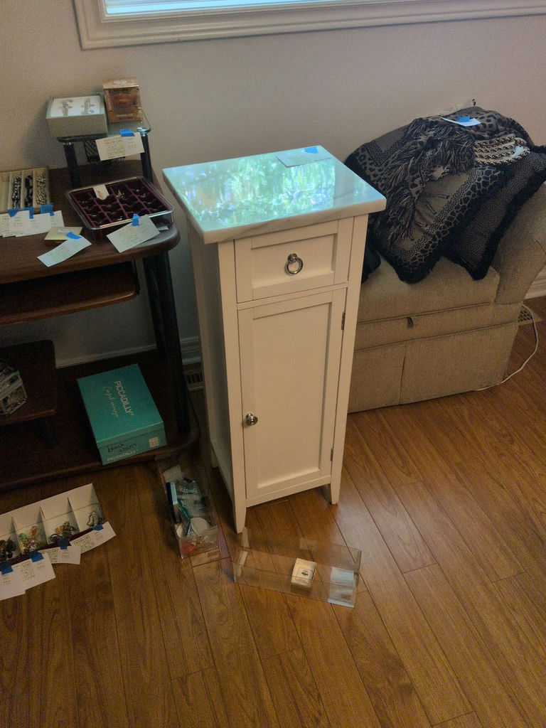 White Bathroom Storage Cabinet with Faux Marble Top - image 1 of 6