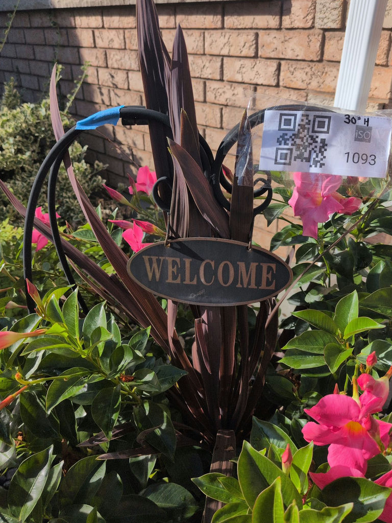 Potted Pink Flower Arrangement with Metal Stand and Welcome Sign - image 3 of 5