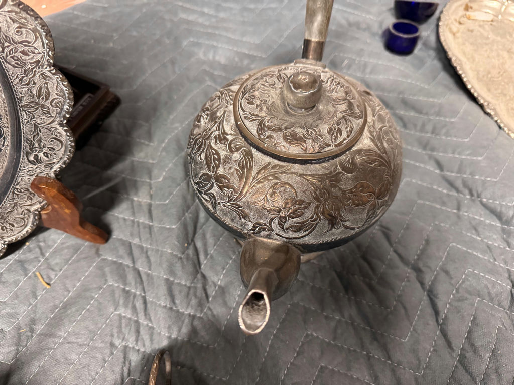 Engraved Metal Tea Service Set with Tray - image 7 of 14