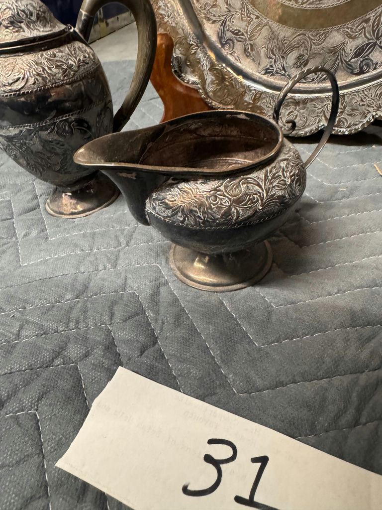 Engraved Metal Tea Service Set with Tray - image 4 of 14