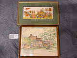 Two framed artworks: royal procession and cottage landscape - thumbnail 1 of 3