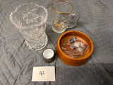 Crystal glassware set with vase and mug, plus wooden bowl with stones - thumbnail 1 of 5