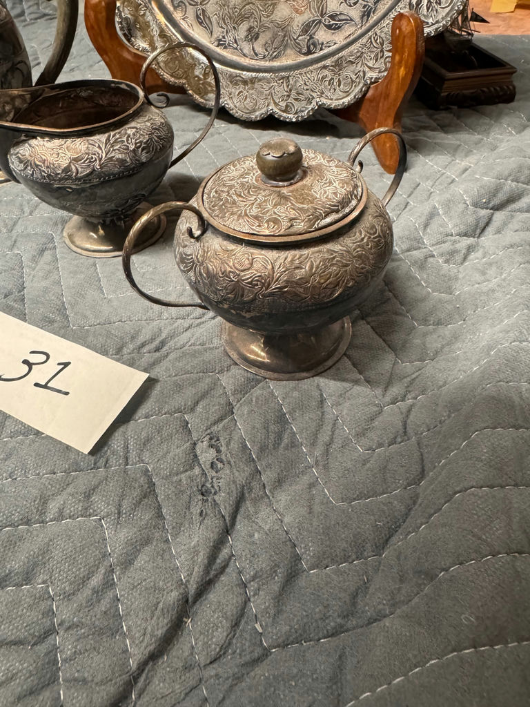 Engraved Metal Tea Service Set with Tray - image 3 of 14