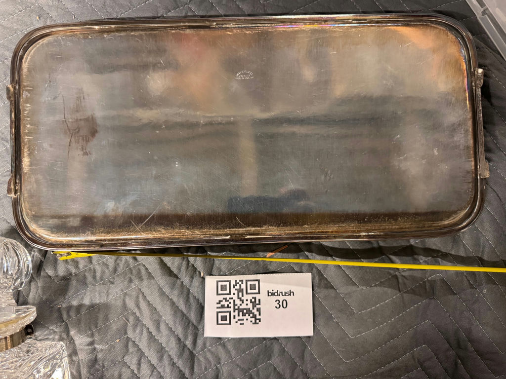 Rectangular embossed metal serving tray with handles - image 2 of 2