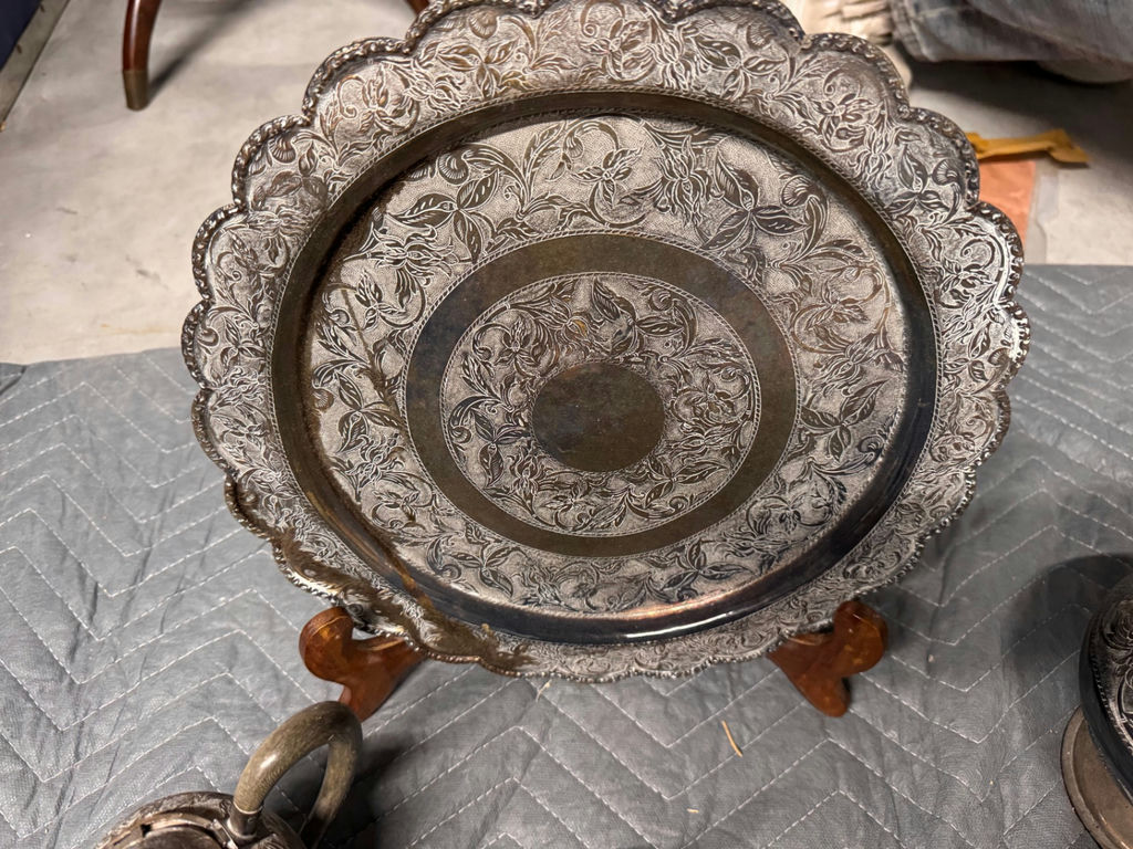 Engraved Metal Tea Service Set with Tray - image 6 of 14
