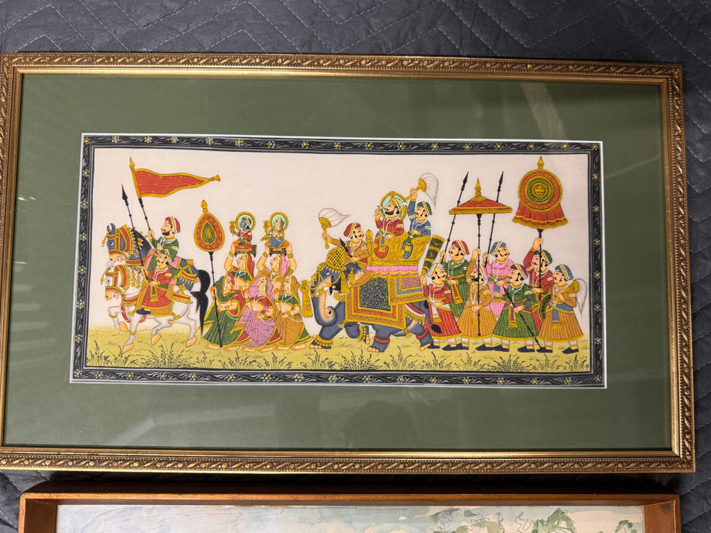 Two framed artworks: royal procession and cottage landscape - image 3 of 3